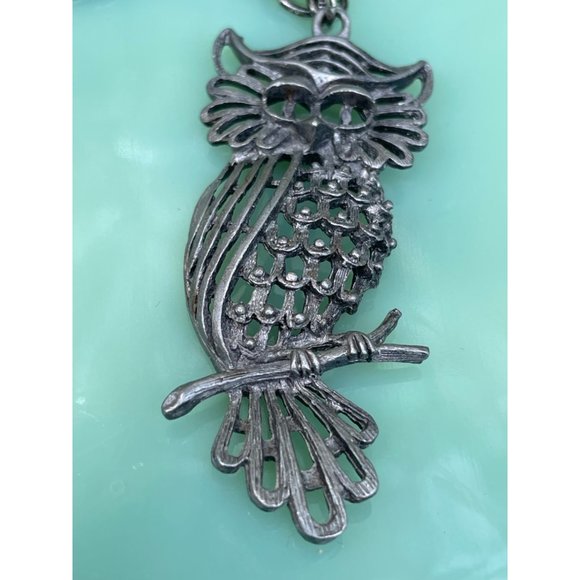 Vintage 1970s Pewter Owl Pendant Necklace Retro - Picture 10 of 10